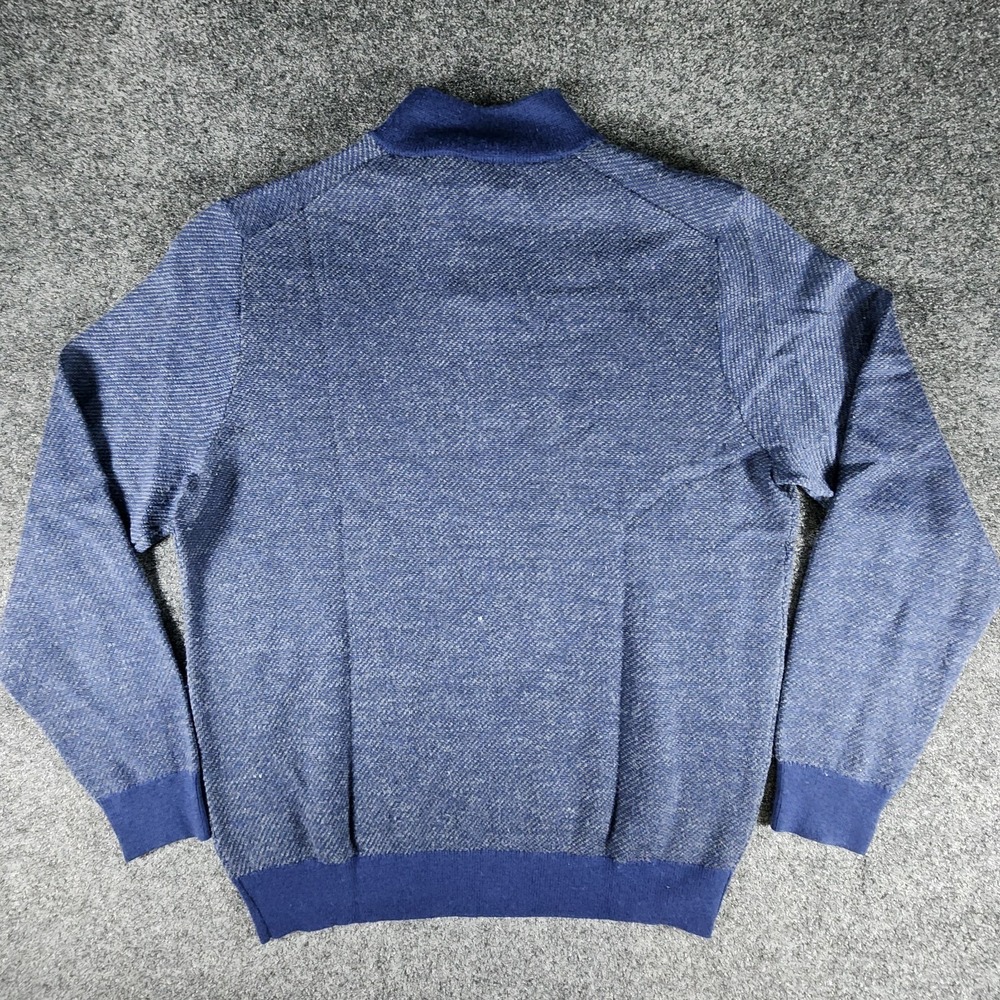 Toscano Italian Fine Merino Wool 1/4 Zip Sweater Blue Mock Neck Men's M Casual - Picture 3 of 8